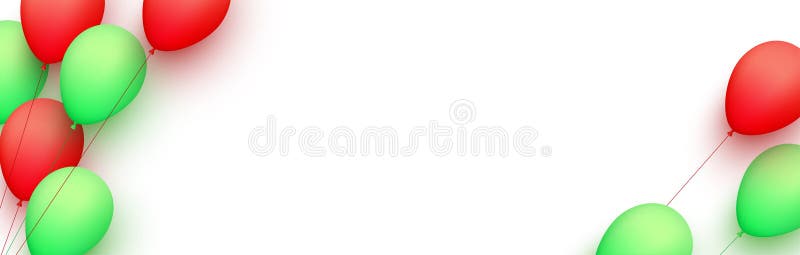 Light green and red balloons with threads on white background stock illustration