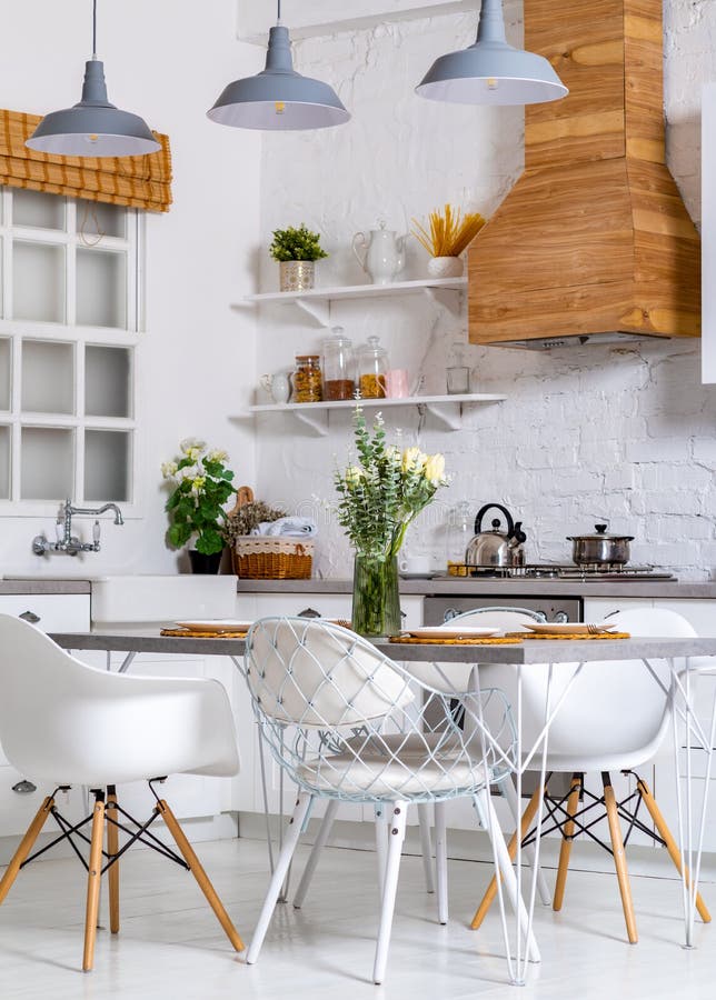 Light kitchen interior stock image. Image of home, table 214033655