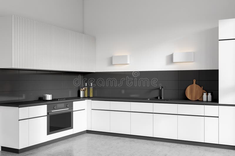 Light Kitchen Interior with Shelves and Kitchenware, Cooking Corner Stock Illustration