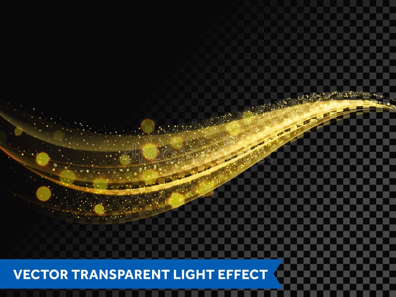 Light line gold effect light glitter wave line with sparkling particles vector illustration Light line gold effect light glitter wave line with sparkling particles vector illustration