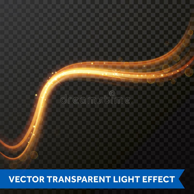 Light line gold swirl effect. Vector glitter light fire flare trace