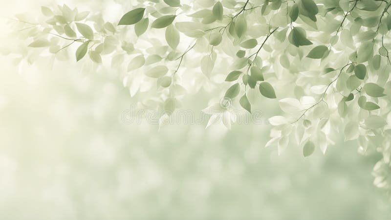 Light Minimalistic Background Leaves Copy Space, Soft Clean Natural Wallpaper, Backdrop, banner, card with Three Branches stock illustration