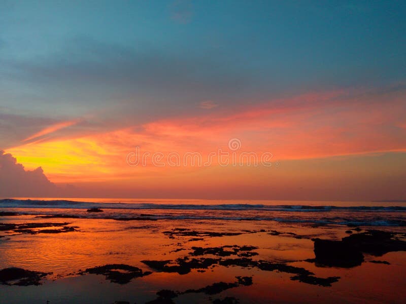 Orange Sunset View Gorgeous Panorama Scenic With Cloud Sky Of Tropical