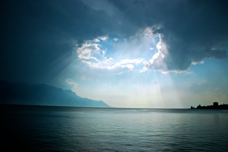 Light over Lac Leman stock photography