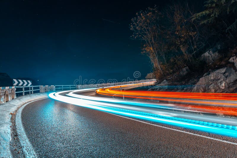 Light Painting Fast Cars Drive Mountains Road Stock - Image of long, landmark: 135973529