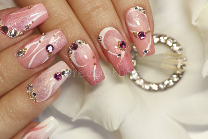 Light pink nail with glitz | Pink glitter nails, Pink acrylic nails, Blush pink  nails
