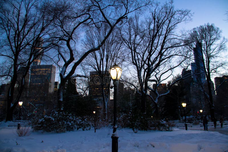 Light pole at Central Park and buildings