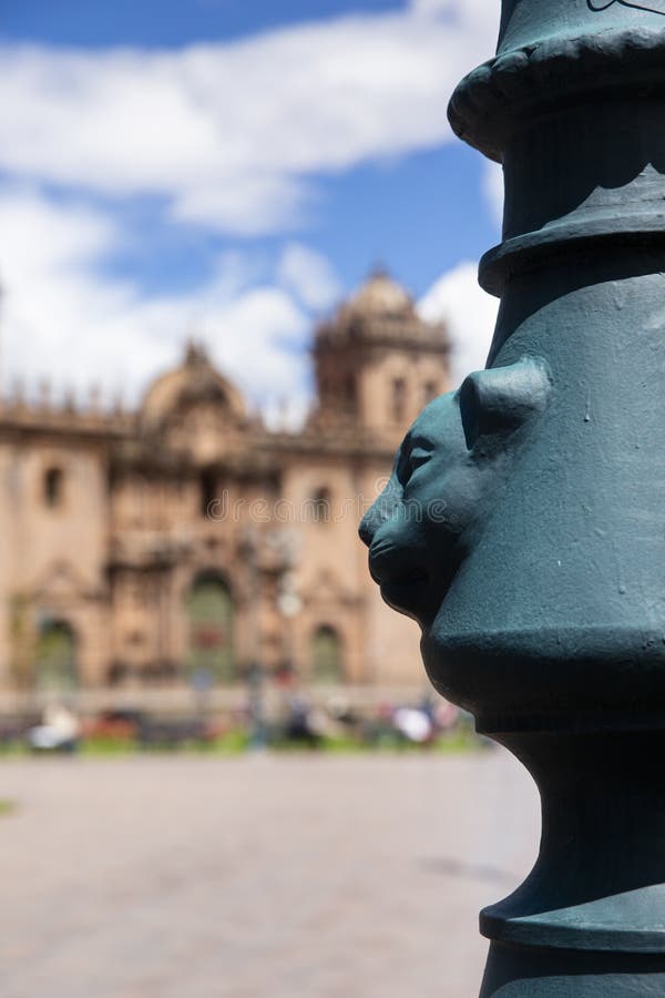 Light pole with a puma sculpture in Cusco Peru.