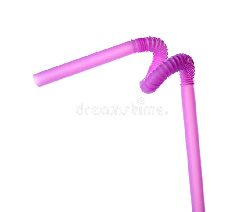 Light Purple Plastic Cocktail Straw Isolated on White Stock Photo