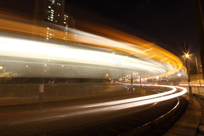 Light rail in moving motion in Hong Kong