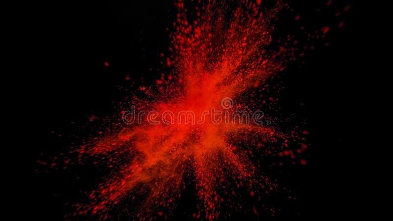 light red colorful powder explosion colored cloud dust explode on black