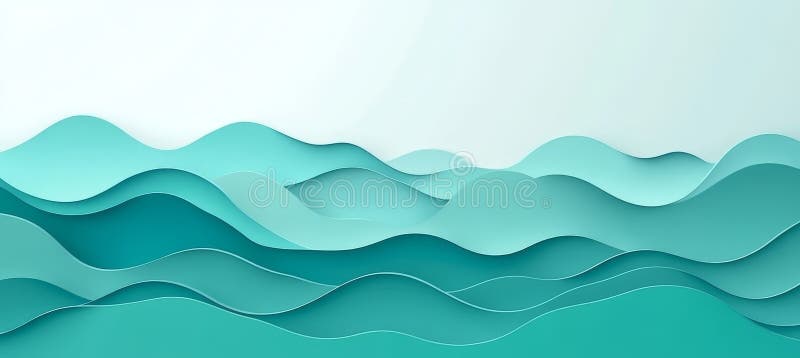 Light Seafoam Gradient, Gentle 3D Papercut Wave Pattern, Monochromatic Abstract Background stock illustration