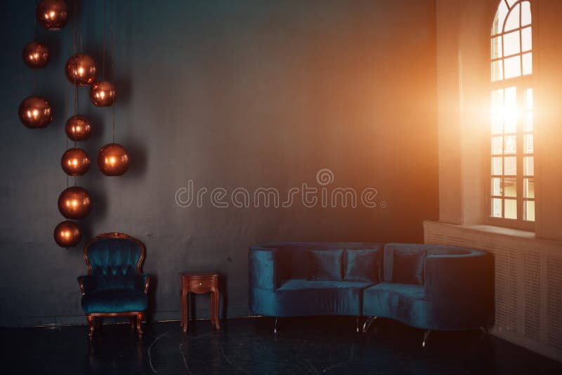 Light and Shadow in the Dark Room with Lamp Stock Photo Image of