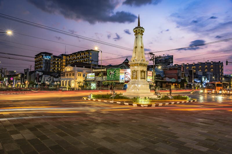 Light Trail in TUGU JOGJA or Yogyakarta Monument Editorial Photography