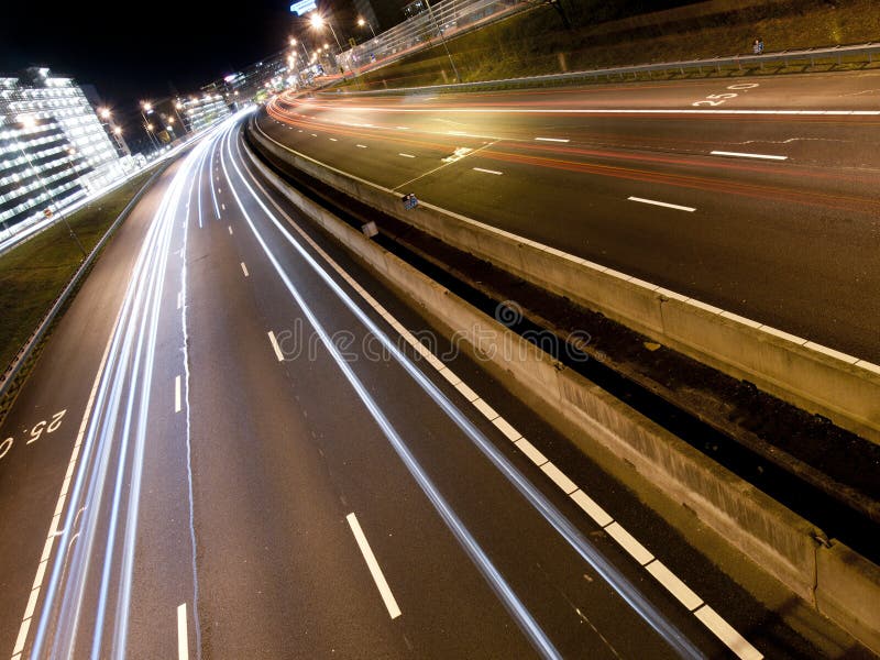 Light trails on a modern freeway