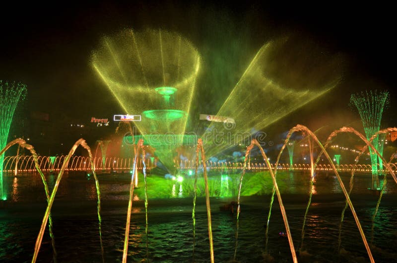 Laser and water night show. Bucharest royalty free stock image Laser and water night show. Bucharest royalty free stock image