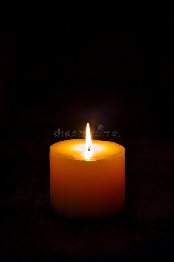 A Light of the White Candle in a Dark Room Stock Image Image of