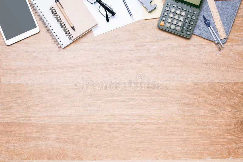 Light wooden desktop stock photo. Image of copy, office 70726040