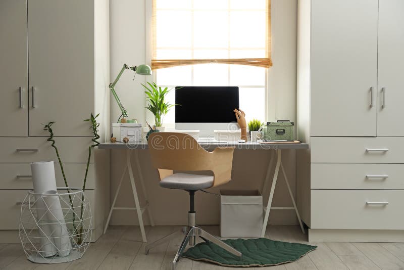 Light Work Place with Computer Near Window. Stock Image Image of accessories, work 136917049