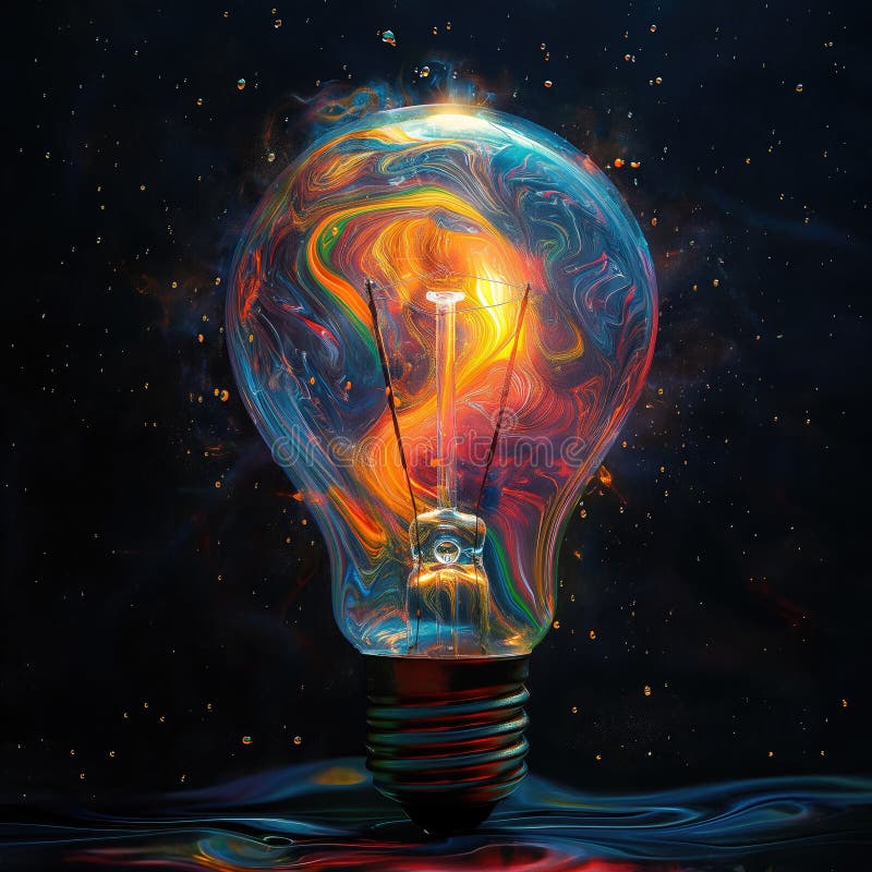 Lightbulb with colorful abstract background, 3D rendering. Computer digital drawing vector illustration
