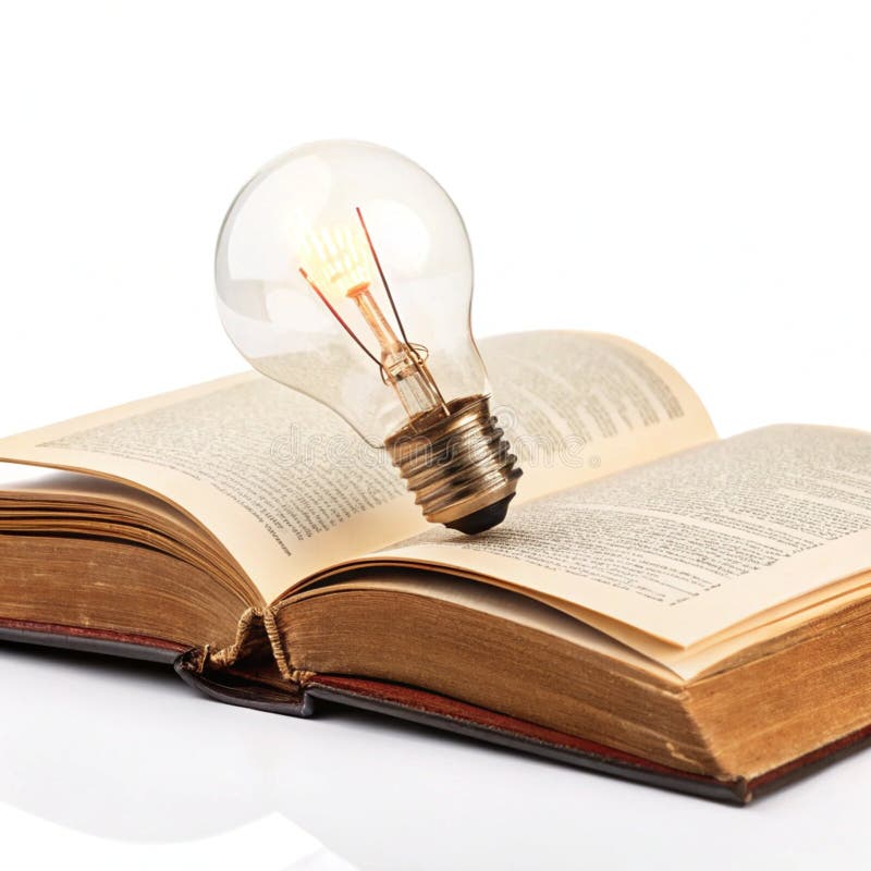 Lightbulb Over Open Book isolated on white background royalty free illustration