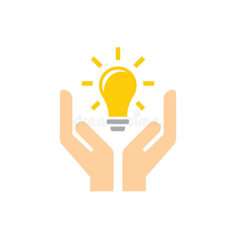 Lightbulb in hands - vector icon design in flat style design. Creative idea generation and saving. vector illustration