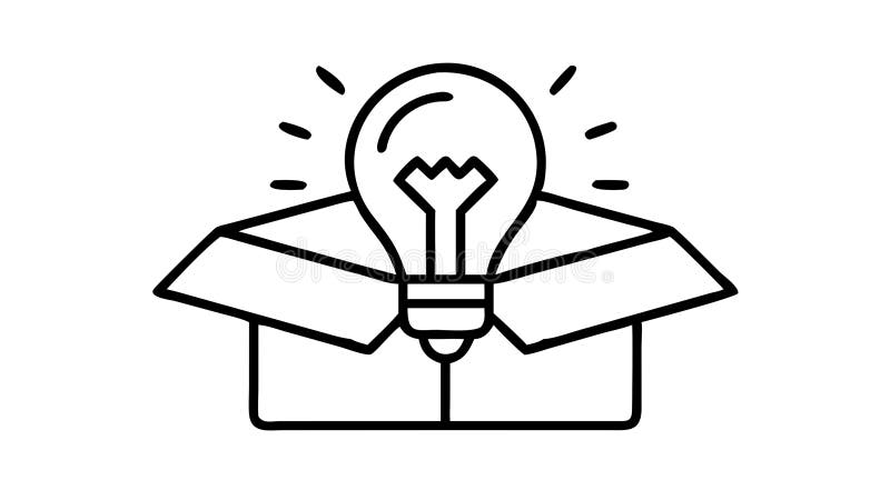 Lightbulb in Open Box Icon, Unboxing Ideas New Concepts, vector design Generative AI. A creative vector icon showing a lightbulb emerging from an open box, representing unboxing new ideas, launching innovative concepts, or revealing brilliant solutions. Ideal for startups, product launches, or any design focused on unveiling fresh perspectives and exciting possibilities, vector design Generative AI