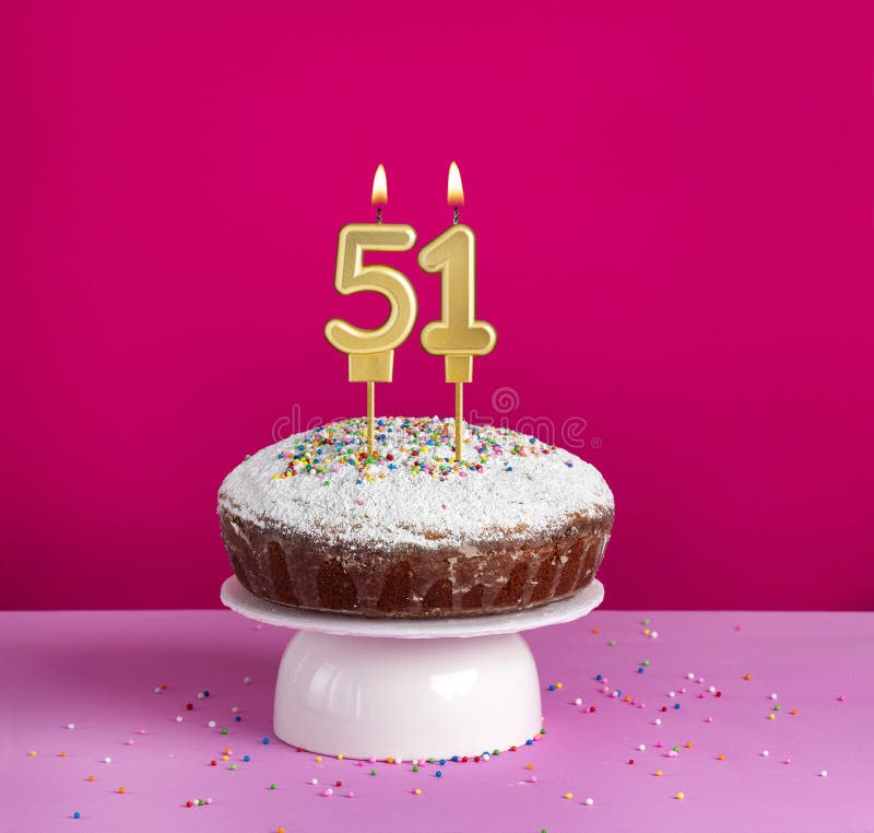 Lighted Birthday Candle Number 51 - Birthday Card on Pink Background