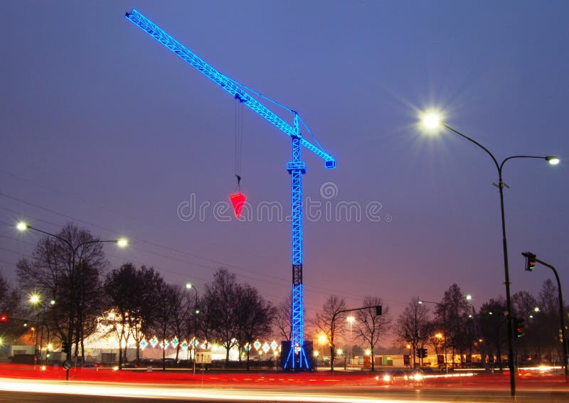 Crane With Christmas Lights Stock Photo Image of holiday, night 3959712