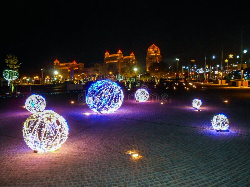 Lighted Globe Decorations in Qatar Editorial Image Image of landscape