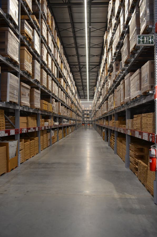 Lighted Stocked Full Warehouse Shelves Stock Photo Image of full
