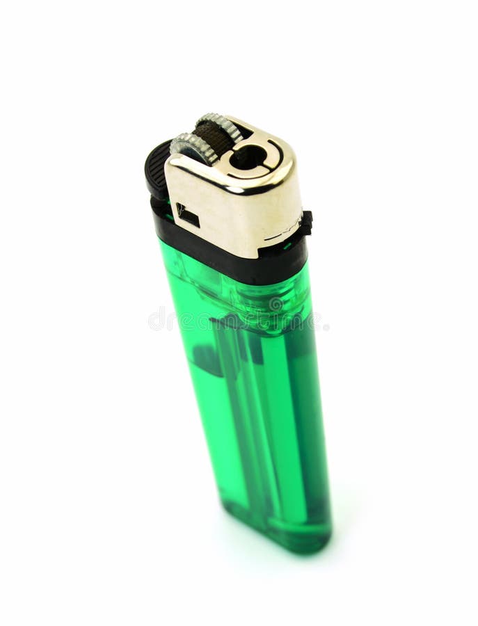 Lighter with Green Leaf Like Flame. Fire Safety. Minimal Concept Stock