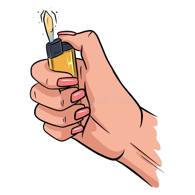 Lighter in the Hands. Vector Illustration in Cartoon Style. the Lighter
