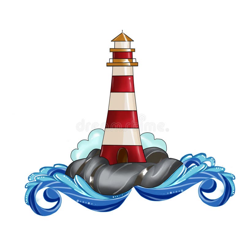 Lighthouse Clip Art Illustration Watercolor Stock 