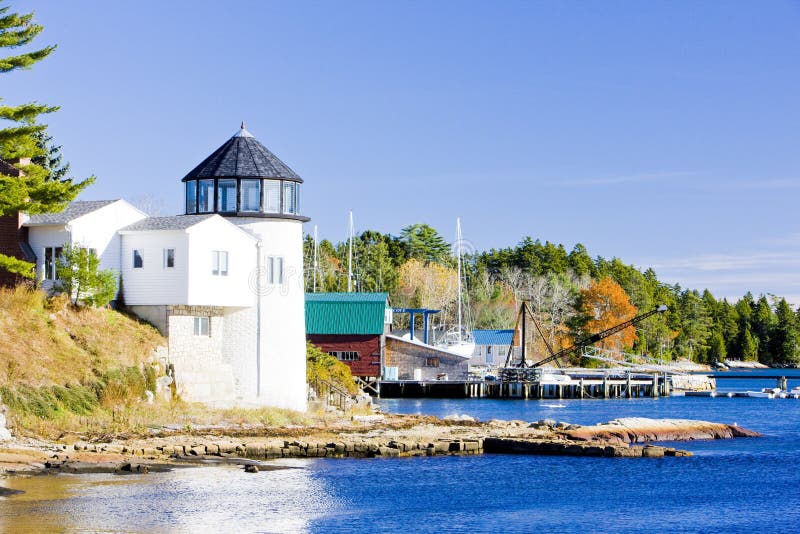 Lighthouse, First Light Bed Breakfast, Maine, USA Stock Photo - Image