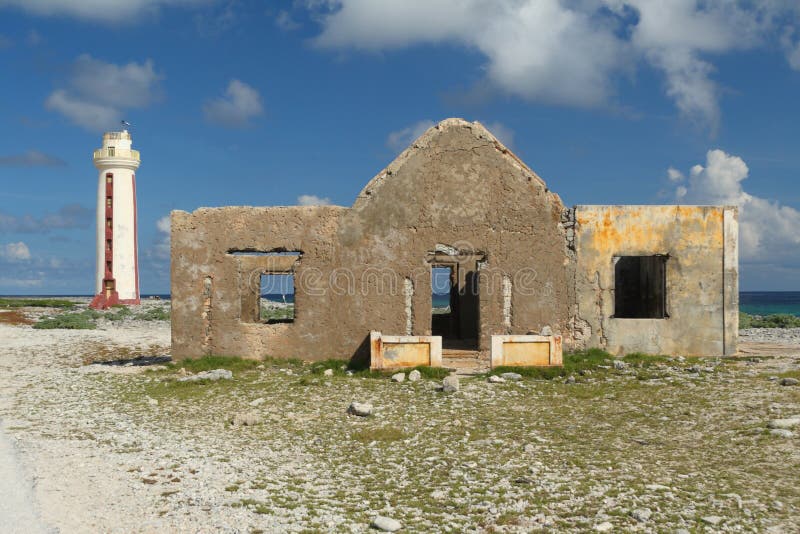 Historic Lacre Point Lighthouse and Ruins of Old Lightkeeper’s House - Willems Toren, Bonaire, Netherlands Antilles. Willems stock images, royalty-free photos and pictures