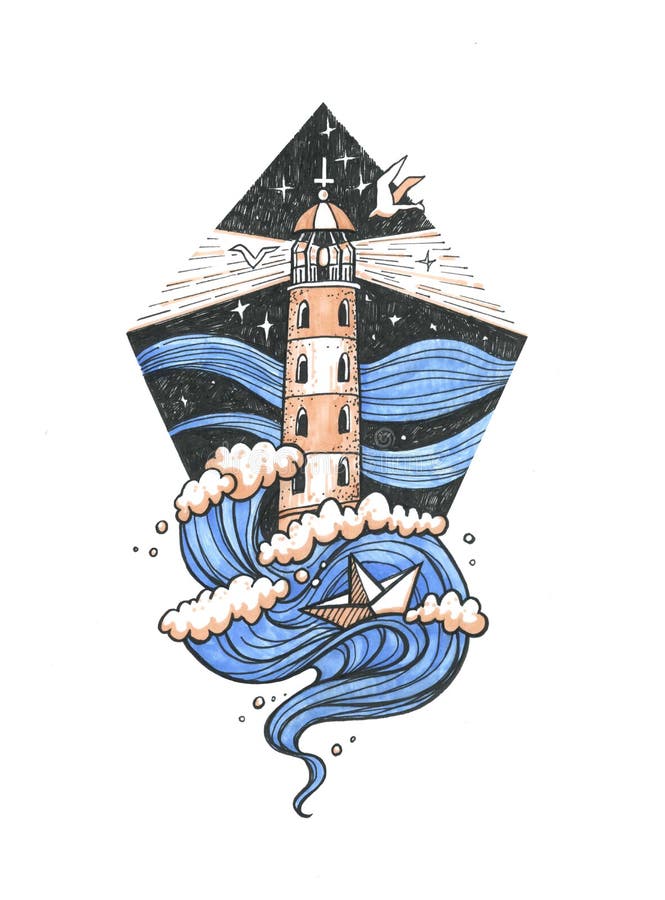 Buy Lighthouse Tattoo Flash Print Online in India - Etsy