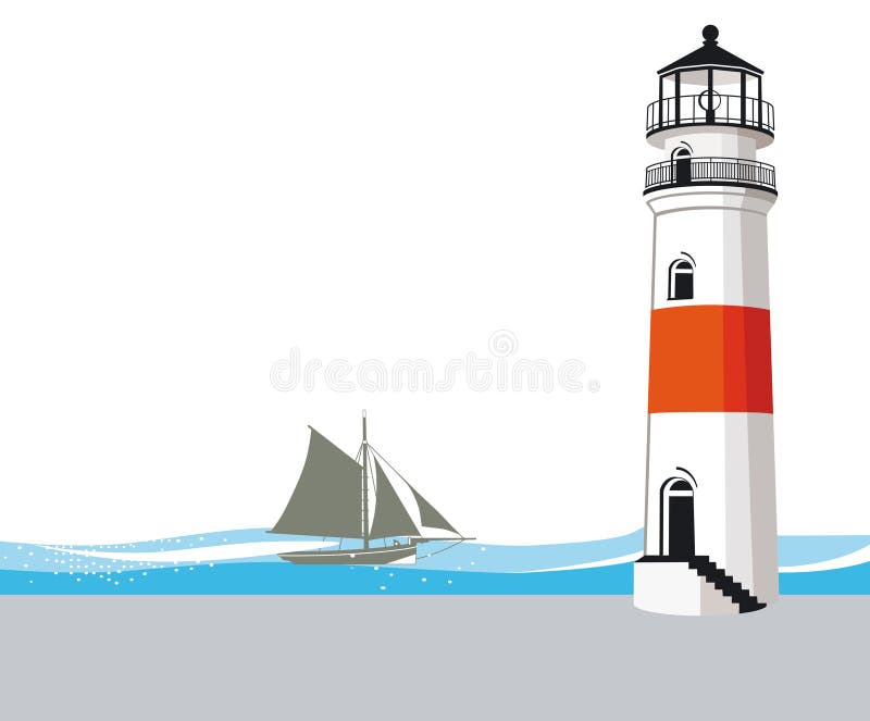 Lighthouse and sailing ship illustration vector illustration