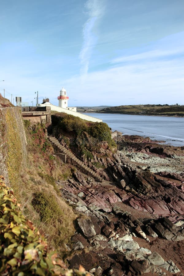 Lighthouse with stairs to rocky beach