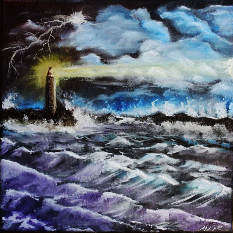 Lighthouse In Storm Editorial Stock Photo Illustration Of Blue 116671343