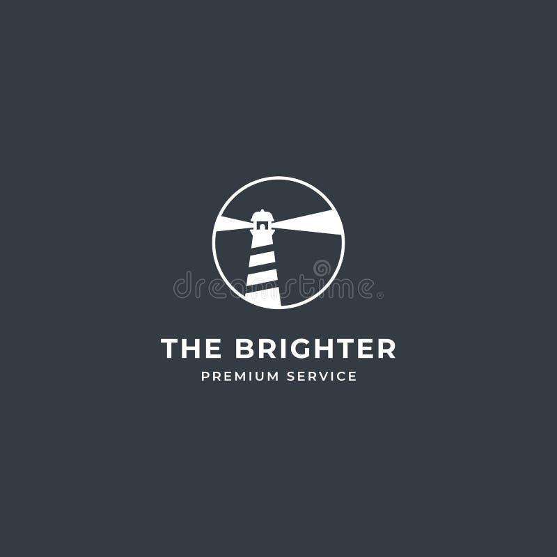 Lighthouse Tower Island logo with searching light and rock coral. premium vector