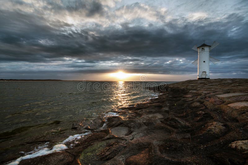 Lighthouse windmill Stawa Mlyny, Swinoujscie, Baltic Sea