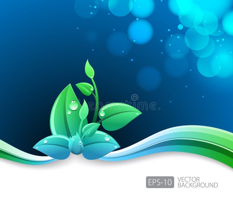 Lighting Blue Background with Eco Leaves and Green Wave Stock Vector -  Illustration of copy, green: 123436954