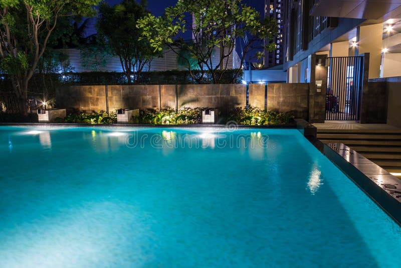Lighting business for luxury backyard swimming pool. Relaxed li