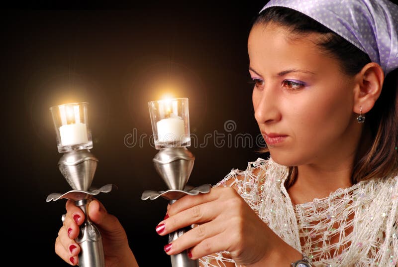 Lighting the Candles for Jewish Sabbath Stock Image Image of religion