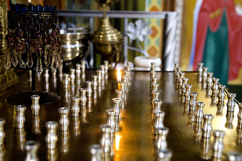Lighting Fire Candles in Orthodox Church Stock Photo Image of