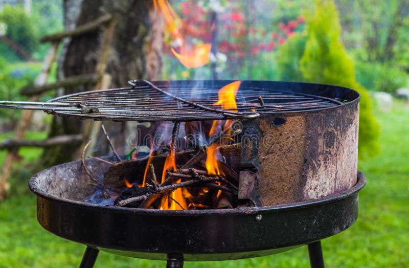Lighting Fire during Spring Barbecue Garden Stock Photo Image of heat