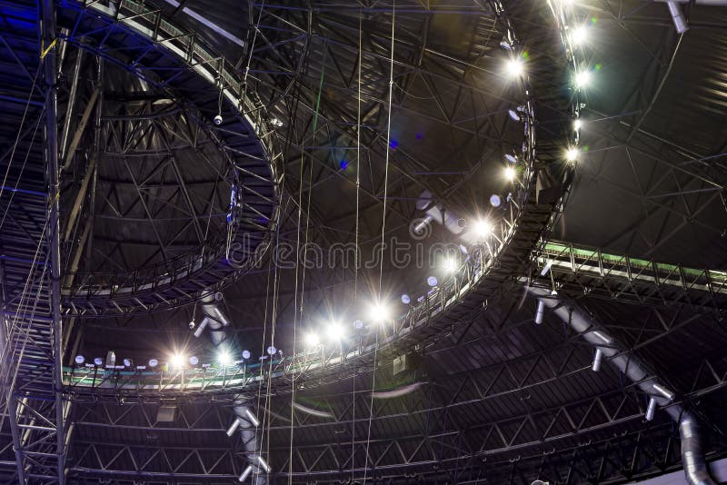 Lighting at Hall Ceiling. Ceiling of an Indoor Stadium Stock Photo