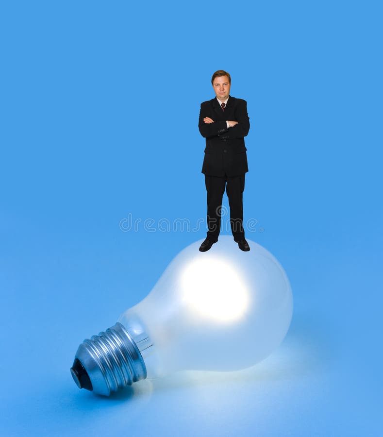 Lighting lamp and man stock image. Image of generation 9849337