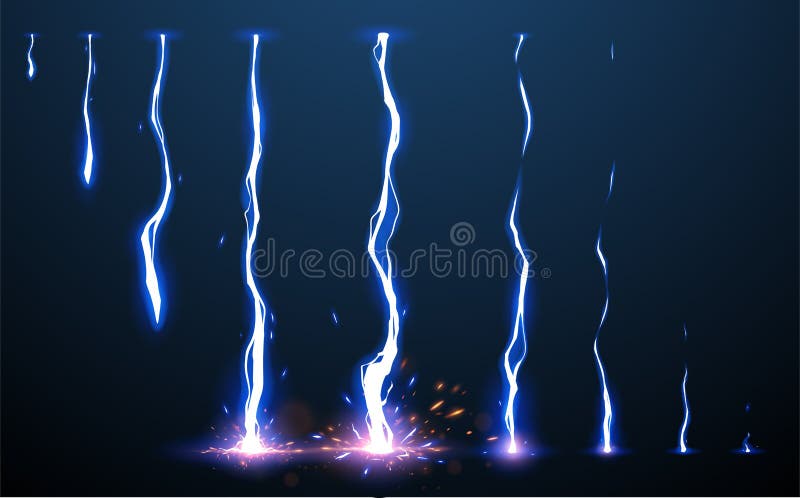 Lightning Animation Set with Sparks Stock Vector - Illustration of light,  electricity: 186046393